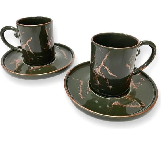 Кофейный сервиз Tulu Porselen на 12 предметов Хаки с медным рисунком и ободком KS040751-Cp