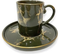 Кофейный сервиз Tulu Porselen на 12 предметов Хаки с золотым рисунком и ободком KS040768-Gd