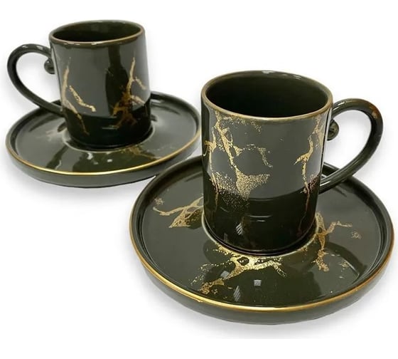 Кофейный сервиз Tulu Porselen на 12 предметов Хаки с золотым рисунком и ободком KS040768-Gd