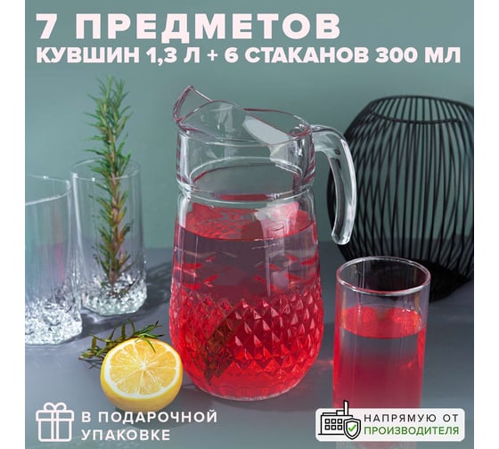 Набор с кувшином Pasabahce PSB 7 предметов, ВАЛЬС (г. Бор) 97675