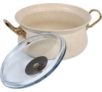 Кастрюля OMS collection 20x11 см, 3 л, с АПП, стеклянная крышка, цвет ручек золотой, цвет айвори, арт. 3045-IND-IVR-20