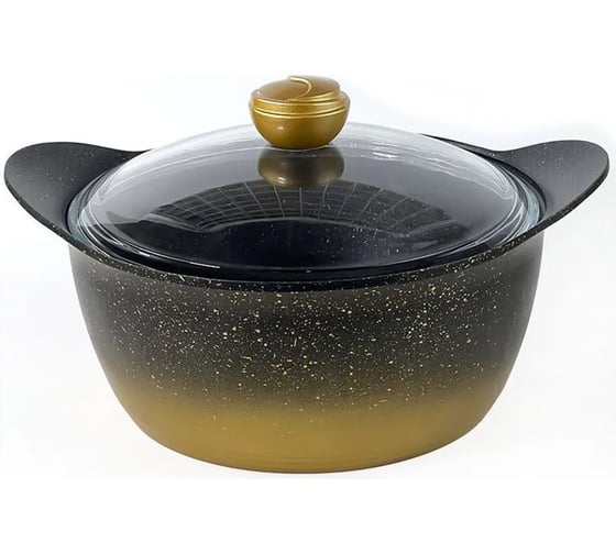 Кастрюля OMS collection 26x13 см, 5.6 л, с АПП, с крышкой стеклянной, черный/золотой, арт. 3120.01.11-26-Gd