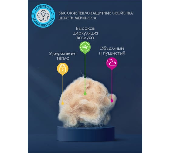 Подушка Василиса 50x70 см, тик, пэ, Меринос П/260