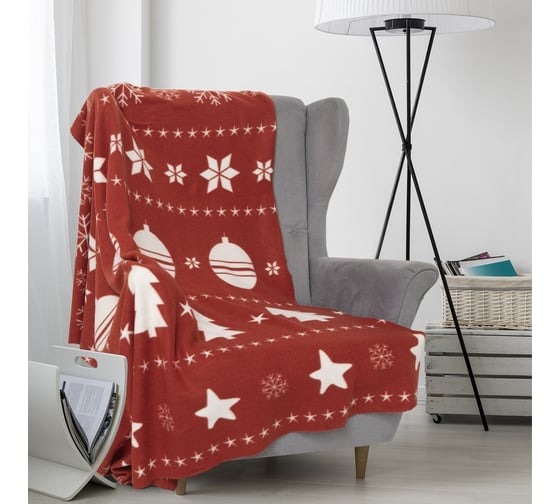 Плед Экономь и Я Новогодние игрушки 150х130 см, плотность 160 г/м2, 100% п/э 7879455