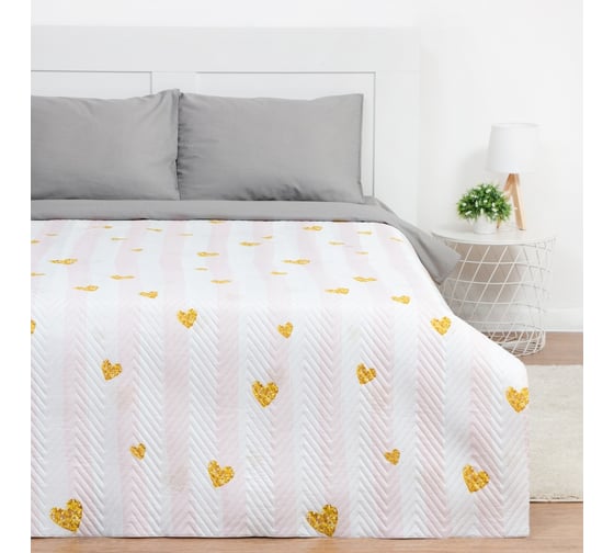 Покрывало Экономь и Я евро, Golden hearts, 200х210±5 см, 100% полиэстер, 190 гр/м2 9229678 1