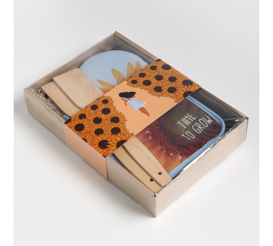 Набор подарочный Доляна Time to grow варежка 20x28 см, прихватка 17x17 см 2 лопатки 9320298 1