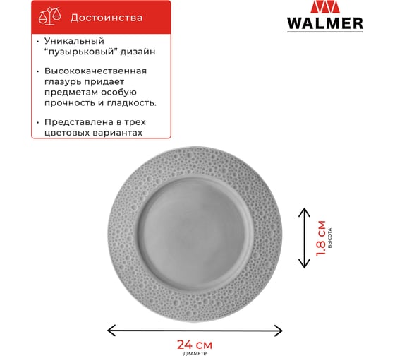 Тарелка обеденная Walmer NIAGARA 24 см серая W37001009