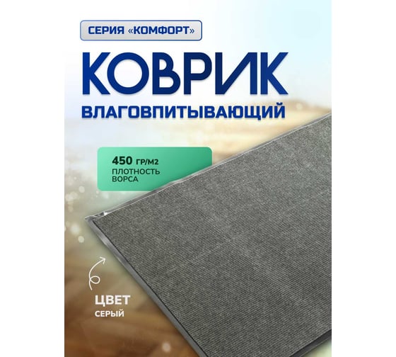 Влаговпитывающий коврик In'Loran 90x150 см., КОМФОРТ, серый,  20-9154