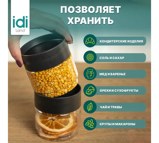Комплект емкостей для сыпучих продуктов Idiland Asti 1 л х 6 шт., черный 241105530/02