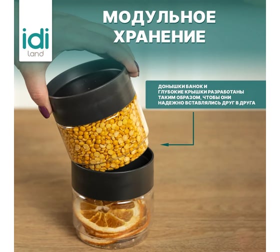 Комплект емкостей для сыпучих продуктов Idiland Asti 0.5 л х 3 шт., черный 241110230/02