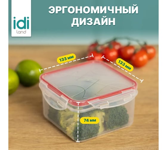 Комплект квадратных контейнеров для продуктов Idiland Modena 0.7 л х 2 шт., с защелками, бесцветный 241101906/03