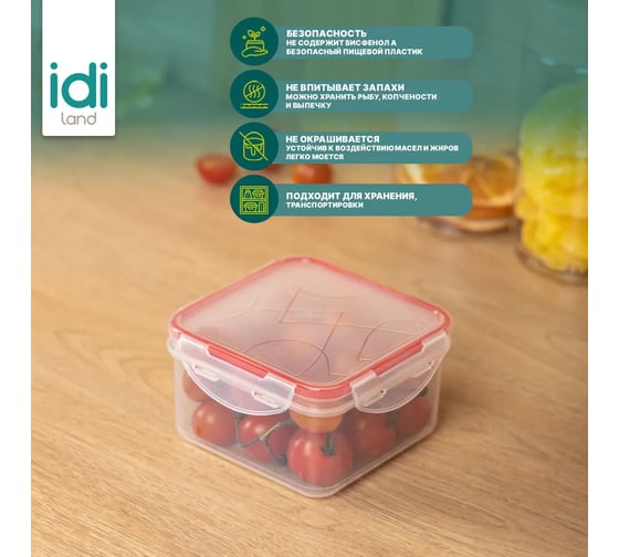 Комплект квадратных контейнеров для продуктов Idiland Modena 0.7 л х 2 шт., с защелками, бесцветный 241101906/03