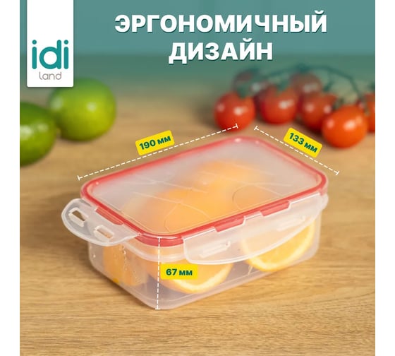 Комплект прямоугольных контейнеров для продуктов Idiland Modena 1 л х 2 шт., с защелками, бесцветный 241102406/03
