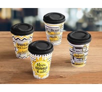 Комплект стаканов с крышкой Idiland IZI-GO 420 мл х 4 шт., с декором, черный 241114530/01