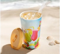 Комплект стаканов с крышкой и трубочкой Idiland 550 мл х 4 шт., с декором, желтый 241115403/01