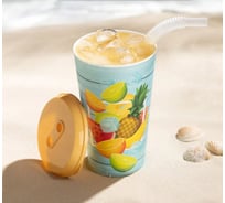 Комплект стаканов с крышкой и трубочкой Idiland 550 мл х 4 шт., с декором, желтый 241115303/01