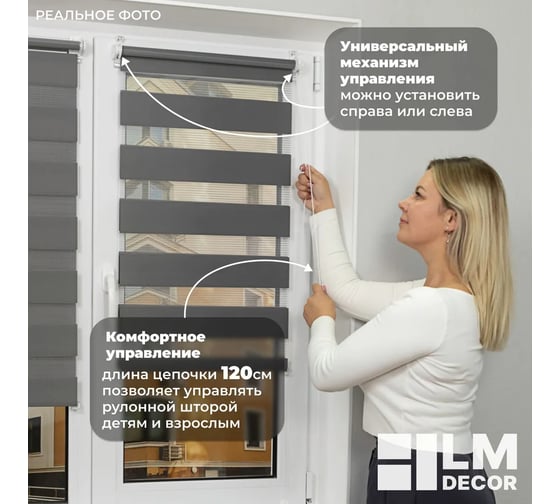 Рулонная штора LM DECOR День-Ночь LB 11-10 графитовый, 78x160 см 1110078