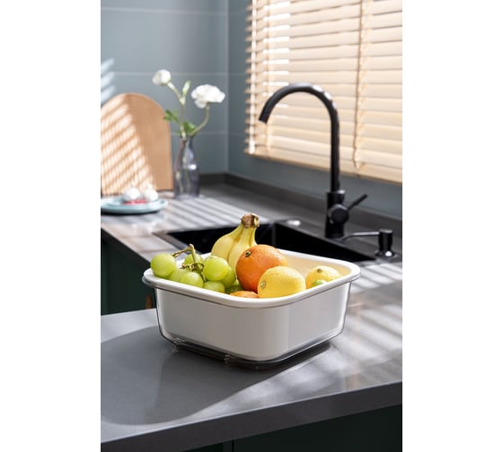 Дуршлаг с чашей IHome из ПЭТ, квадратный, 25.2x24x11.2 см, белый SY-7046