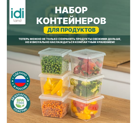 Комплект контейнеров для заморозки Idiland Asti квадратный 1.0л х 6 шт (бесцветный) 241104701/00