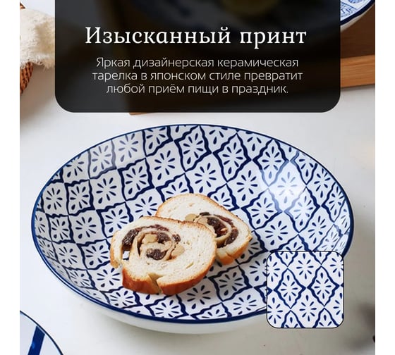 Тарелка Homium Kitchen Japanese Collection, Очарование, диаметр 20 см, синий/белый plategzhel03