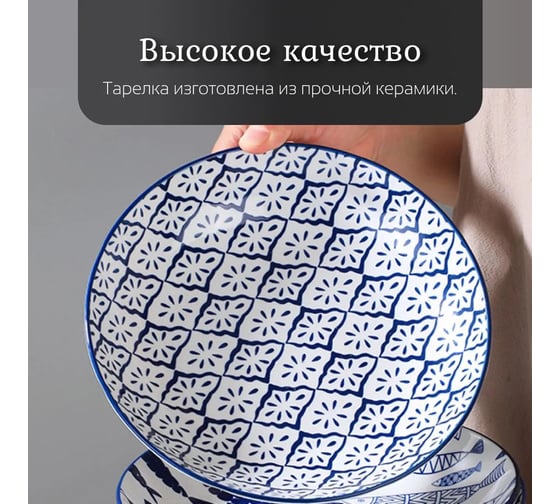 Тарелка Homium Kitchen Japanese Collection, Очарование, диаметр 20 см, синий/белый plategzhel03