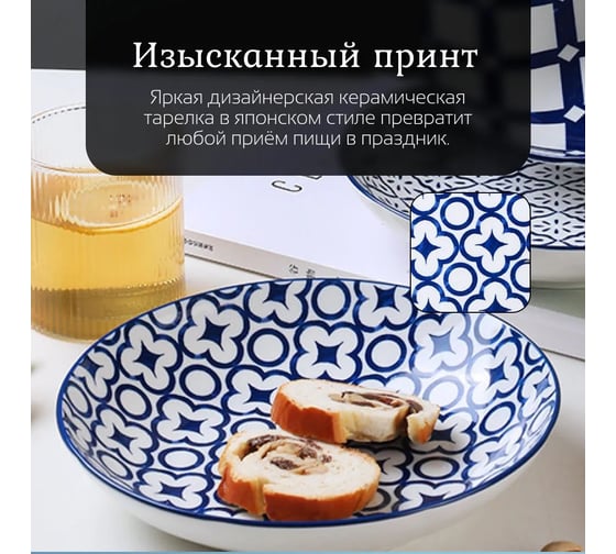 Тарелка Homium Kitchen Japanese Collection, Очарование, диаметр 20 см, синий/белый plategzhel05