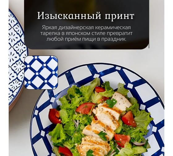 Тарелка Homium Kitchen Japanese Collection, Очарование, диаметр 20 см, синий/белый plategzhel06
