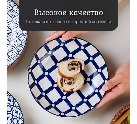 Тарелка Homium Kitchen Japanese Collection, Очарование, диаметр 20 см, синий/белый plategzhel06