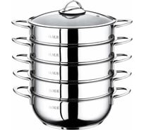 Мантоварка с крышкой стеклянной OMS collection 28x10 см (5,8 л), цвет ручек: серебро, арт. 6090/C-28