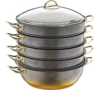 Мантоварка с крышкой стеклянной OMS collection 34 см с АПП, цвет: черн./золотой, арт. 6091C.34.NS-Gd