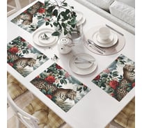 Салфетки на стол для сервировки JoyArty прямоугольные, плейсмат "Леопард в цветах", 32x46 см, в комплекте 4 шт. np_429917