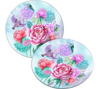 Доска разделочная МУЛЬТИДОМ подставка под горячее "Пионы и птички", диаметр 20 см VL48-154