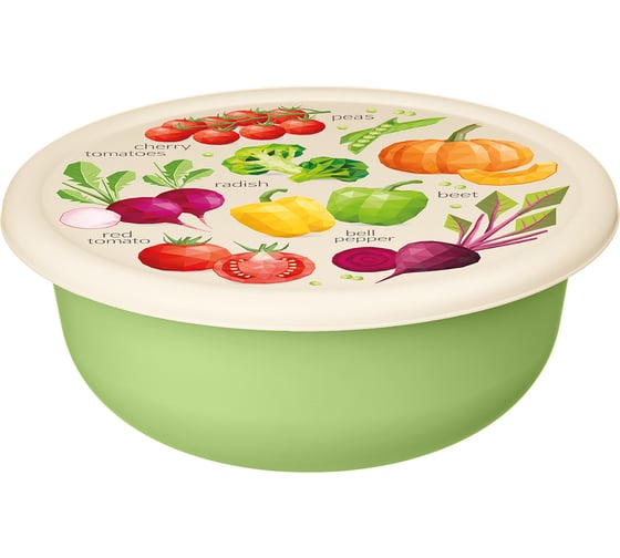 Комплект мисок 3 шт. (1,2л+2,1л+3,2л) с крышками с декором (салатовый) Idiland 241108420/04 1