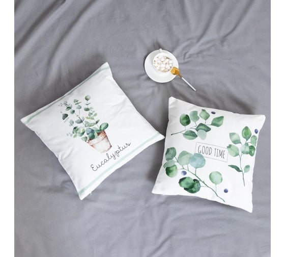 Наволочка Этель декоративная Eucalyptus (вид 2) 48x48 см, 100% хлопок 10124189