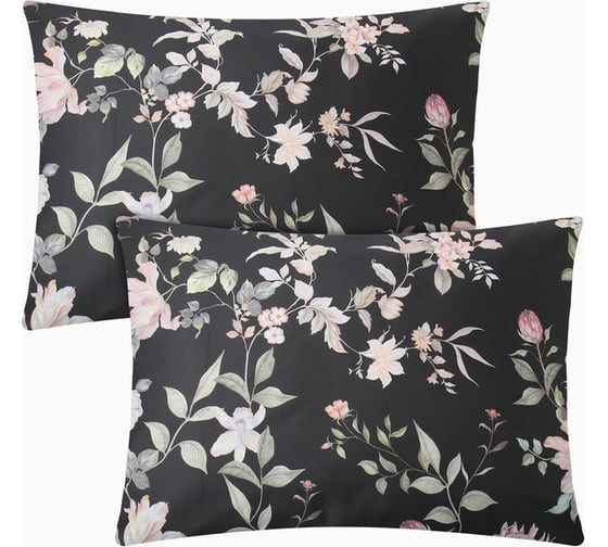 Комплект наволочек Этель Black flowers, 50x70 см - 2 шт., мако-сатин 114 г/м2 10303372 1