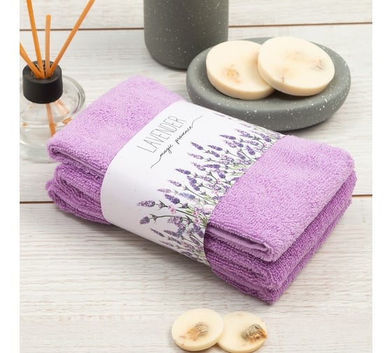 Набор махровых полотенец Этель Lavender 30x30 см, 3 шт, 340 г/м2, 100% хлопок 7576364