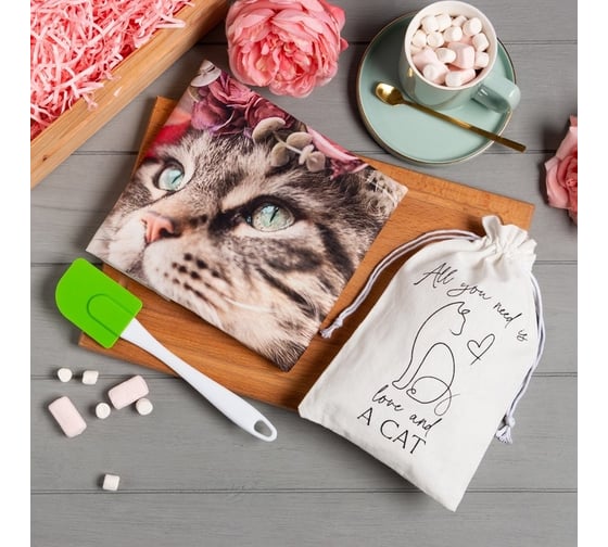 Набор подарочный Этель Flower cat полотенце 40x73 см, лопатка 9322772 1