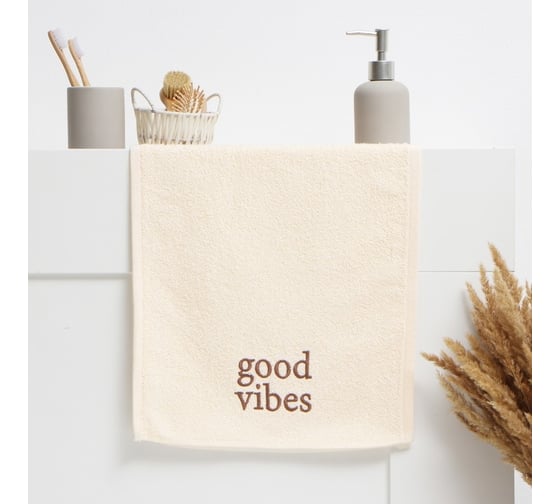 Полотенце махровое Этель Good vibes 35x50 см, 100% хлопок, 350 г/м2 10229397 1