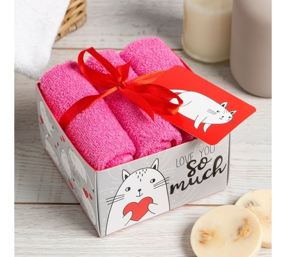 Набор махровых полотенец Этель Love you so mush 30x30 см - 3 шт., хлопок 340 гр/м2 4671217
