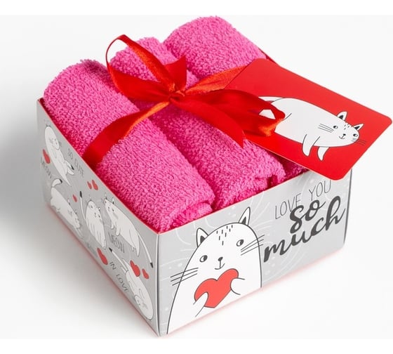 Набор махровых полотенец Этель Love you so mush 30x30 см - 3 шт., хлопок 340 гр/м2 4671217