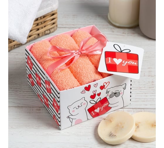 Набор махровых полотенец Этель I love you 30x30 см - 3 шт., хлопок 340 гр/м2 4671216