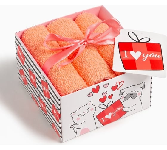 Набор махровых полотенец Этель I love you 30x30 см - 3 шт., хлопок 340 гр/м2 4671216