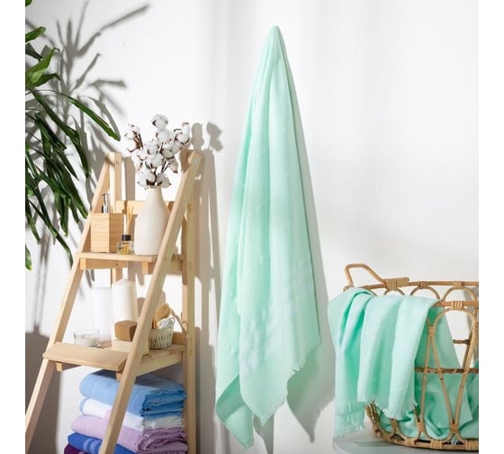 Полотенце махровое Этель двухстороннее Уют 90x170 см, цвет мятный, 100% хлопок, 240 гр/м2 6901573 1