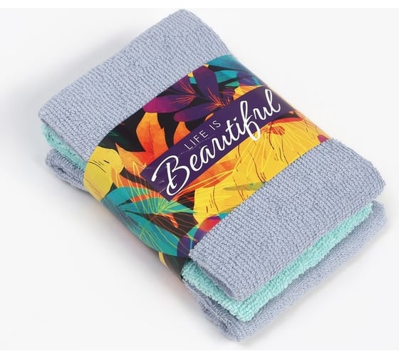 Набор махровых полотенец Этель Life is beautiful 30x30 см - 3 шт., 340 г/м2, 100% хлопок 6622965