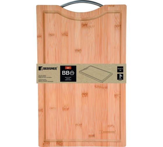 Доска разделочная Bergner 40x25x1,9 см, бамбук, стальная ручка BG-39971-MМ 1