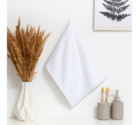 Полотенце махровое Этель белый, 30x60 см, 350 г/м2, 70%хлопок, 30%бамбук 9379092 1