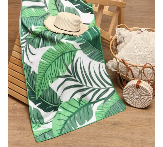Полотенце пляжное Этель Green Vibes, 70x140 см, 250 гр/м2, 100%п/ 9541832 1