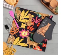 Набор подарочный Этель The wild life, полотенце, варежка-прихватка, кисть, лопатка, венчик 7581156