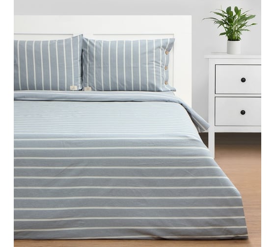 Комплект постельного белья Этель евро Blue stripe 200x220 см,220x240 см,50x70 2 шт,100%жатый хлопок,140 г/кв.м 10131658