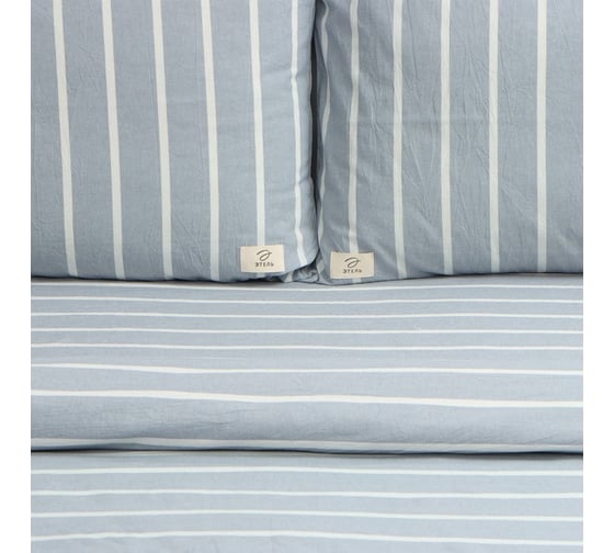 Комплект постельного белья Этель 2 спальный Blue stripe 180x210 см,220x240 см,50x70 2 шт, 100% жатый хлопок,140 г/кв.м 10131657